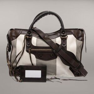 BALENCIAGA City Bag Striped Moto Leather 2-way Work Nicolas Ghesquière